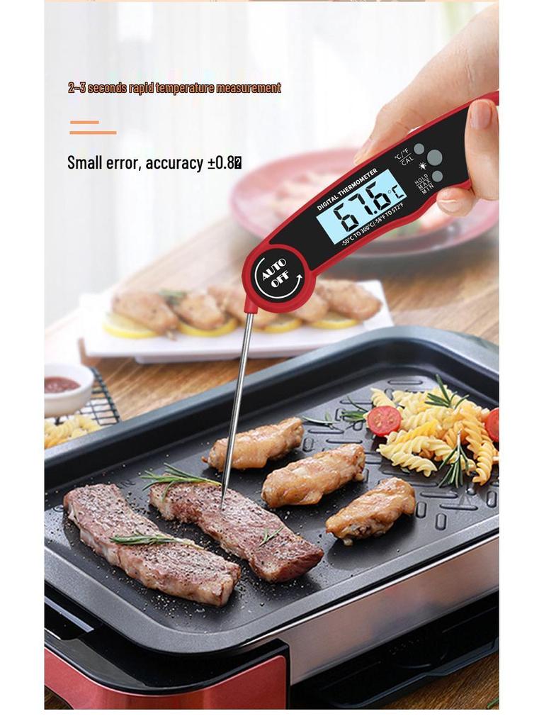 Hochpräzises digitales Fleischthermometer mit Temperatur- und Feuchtigkeitssensor, klappbare Sonde, hitzebeständig für Küche & Haushalt