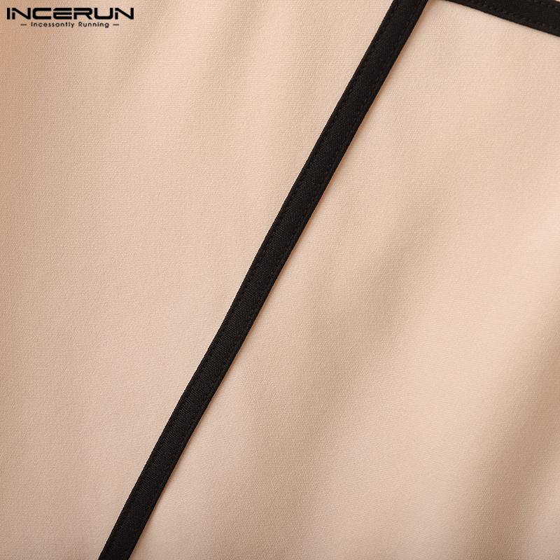 INCERUN Men Zipper Waist Stitching Casual Long Trousers Wide Legs Pants
