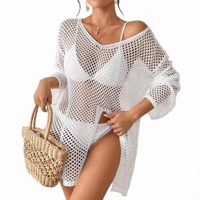 Damen Strickpullover Durchsichtig Lässig Locker Langarm Tops Sommer Damen Sexy Ausgeschnitten Netz Pullover Strand Kittel T-Shirt