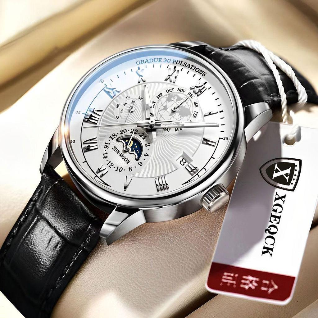 Brand Men's Luminous Calendar Leather Watch - Sleek, High-End, Non-Mechanical Wristwatch