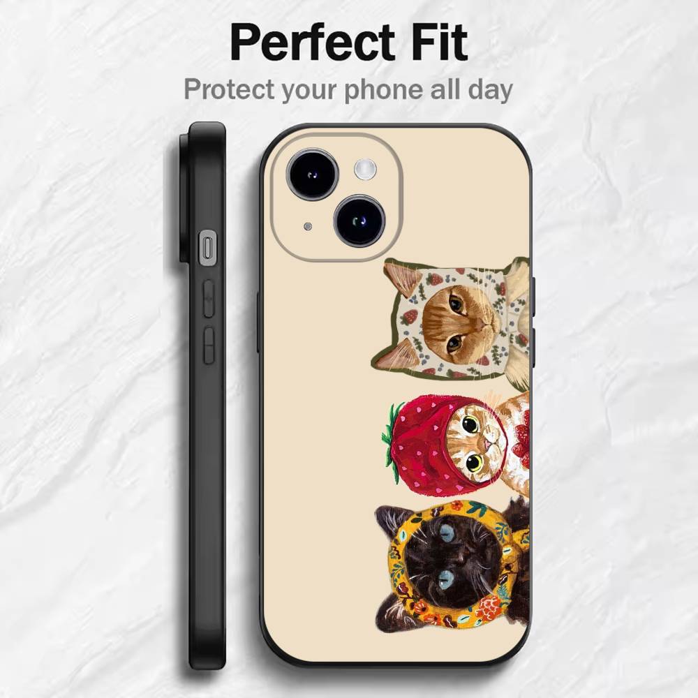 Colorful Cat Design Phone Case For 17 16 15 14 13 12 11 Mini XS XR X 6S 6 Pro Max Plus Black Soft Cover