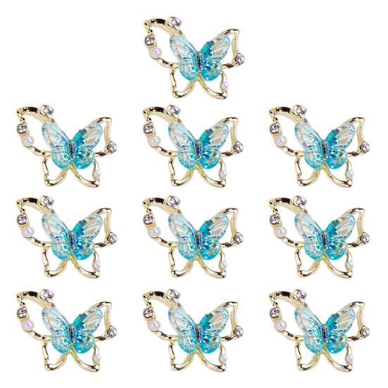 10Pcs Butterfly Nail Art Charm Rhinestone Faux Pearl 3D Butterfly Shape Nail Design Jewelry DIY Crafts Nail Decoration Accessories