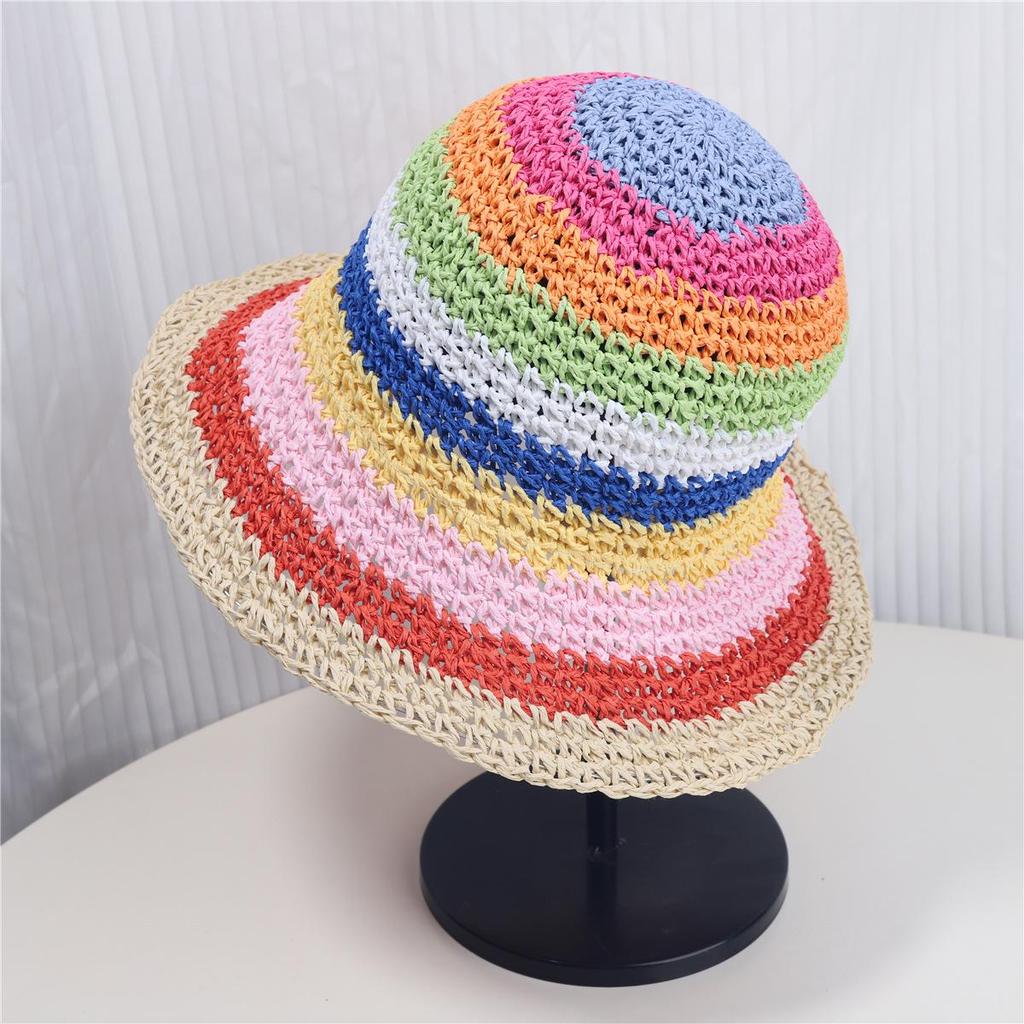 Damen Sommer Regenbogen Dopamin Breitkrempen Sonnenhut - Atmungsaktiv, UV-Schutz.
