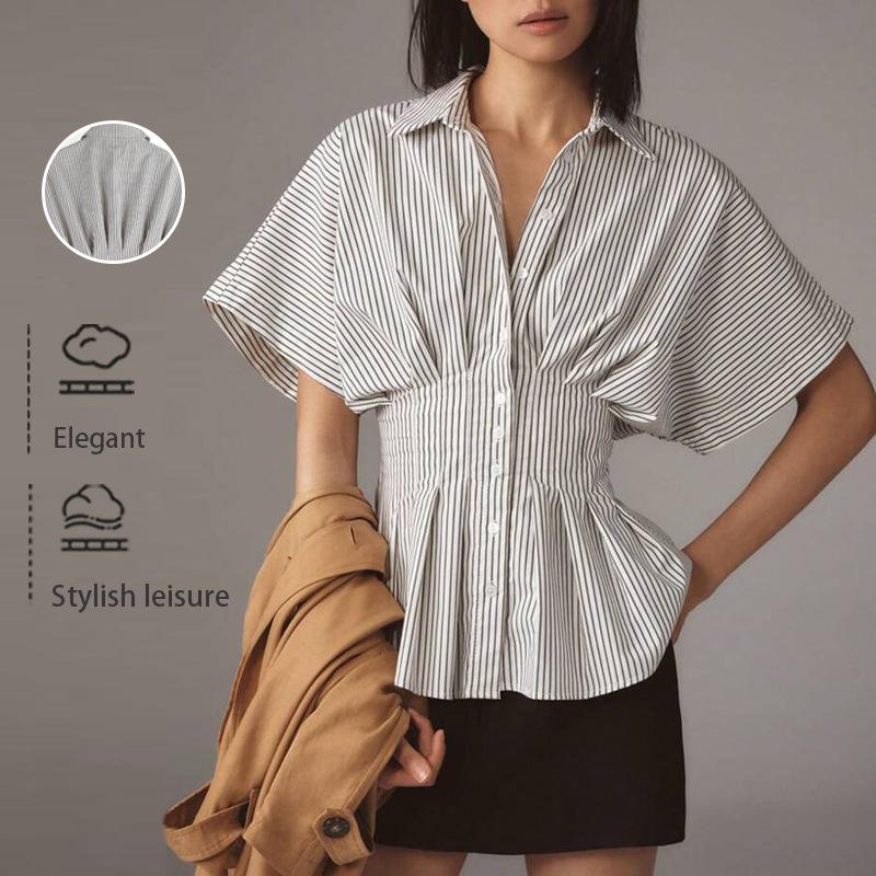 European Style Blouse Casual Versatile Striped Slimming L