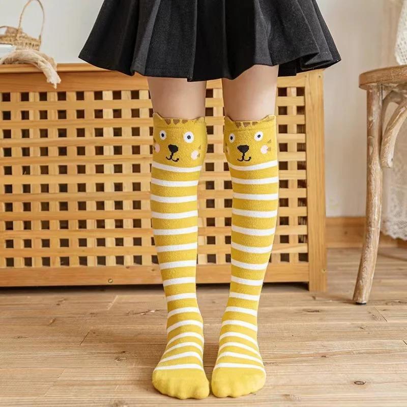 Children Knee High Socks Baby Kids Cartoon Animal Long Cotton Socks for Girls Boys Toddler School Striped Child Trendy