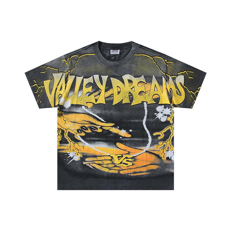 26 Cross-border foreign trade VALL Meichao high street retro washing water old direct injection hot diamond short sleeve pullover men's and women's 