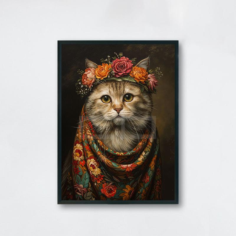 Vintage Animal with Flower Poster Dog Cat Rabbit Raccoon Garland Prints Canvas Painting Wall Art Pictures Home Room Nature Decor