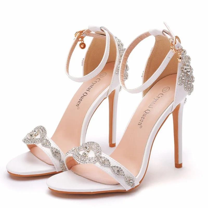 Fashion Shallow Sandals For Women Rhinestone Buckle Strap PU 9.5CM Thin Heels Party Dress Fashion Women Pumps Zapatos De Mujer