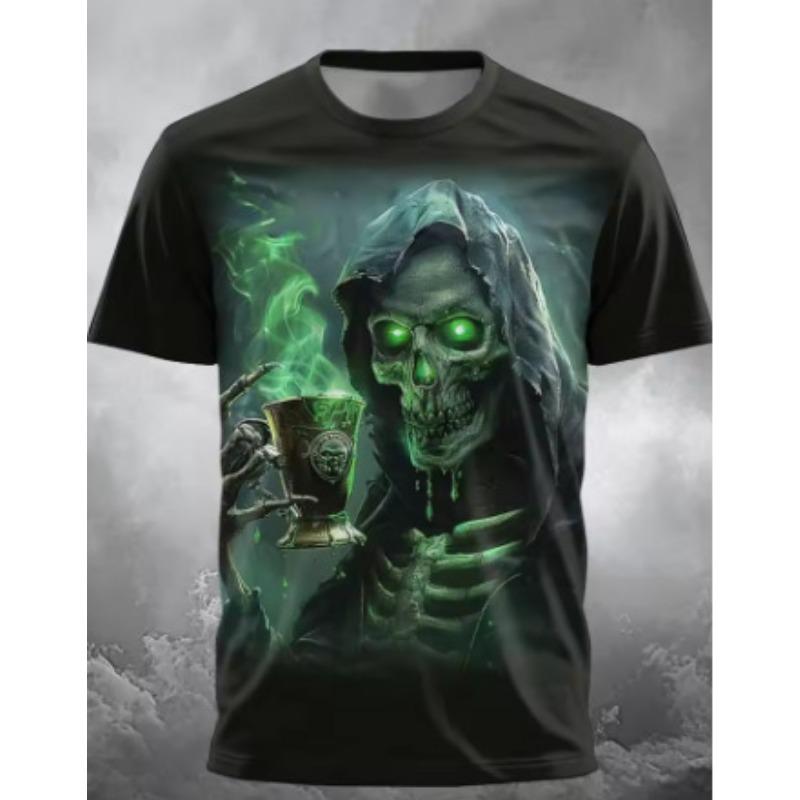 

Летний топ с круглым вырезом и 3D-принтом черепа Мрачного Жнеца, модная повседневная мужская футболка с коротким рукавом XS