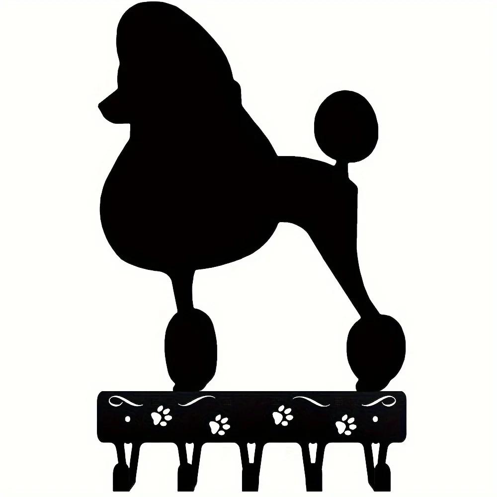 Poodle Key Holder for Wall - Small 6 Inch Wide with 5 Hooks - Iron Crafts Wall-Mounted Coat Rack Organizer Iron Art Décor