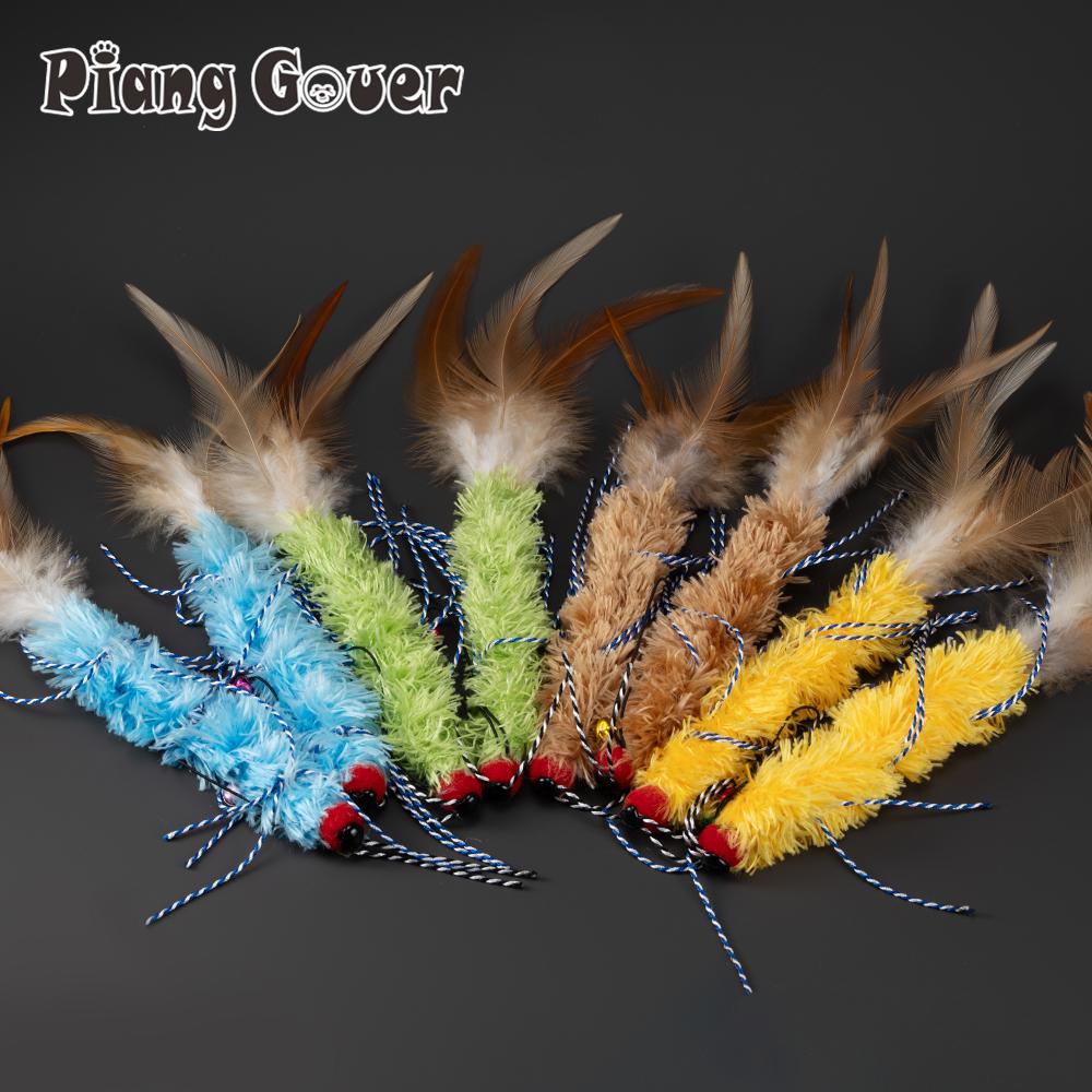 Artificial Millipede Replacement Head Cat Teaser Stick Feather Caterpillar Pet Cat Toy