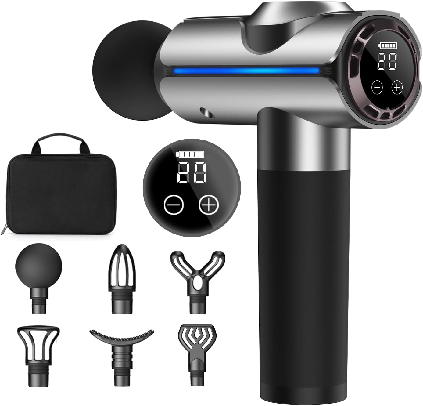 

Christmas Gift for Women/Men, Percussion Massage Gun with 20 Speeds, LED Screen, Carry Case - Silver срібний