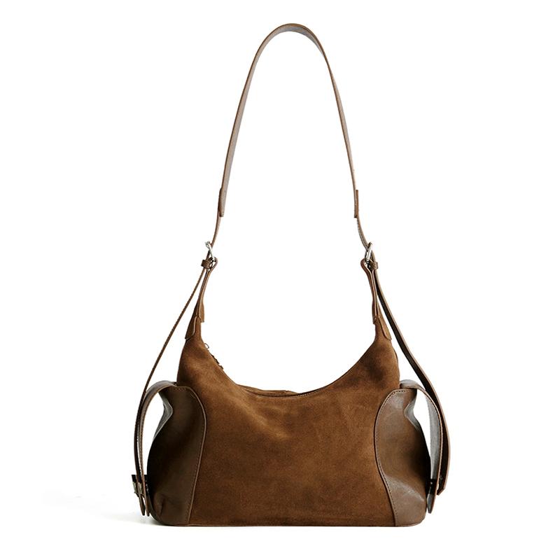 New Ladies leather multi pocket practical diagal cross bags women's suede bag fashiable designer style trendy shoulder bag