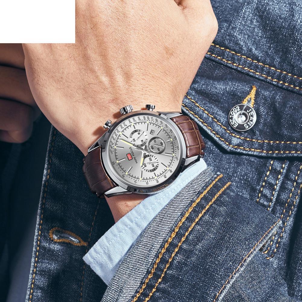 Speed test Men's Watch simulates running second calendar glow-in-the-dark leather strap watch