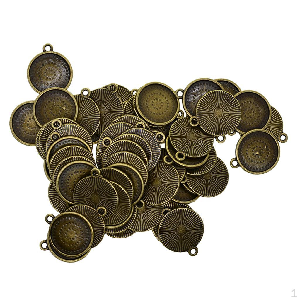 

50 Lot Round Pendant Trays Bronze / Silver 18mm Diameter Cabochon Settings for Jewelry 24x21cm_50pcs 18mm Bronze