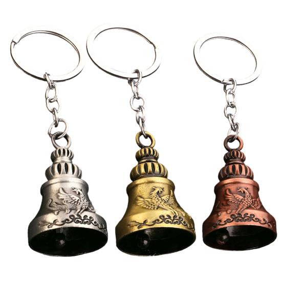 Keychain Pendant Traditional Pattern Retro Bell Design Crisp Ringing Sound Key Holder with Metal Key Ring Backpacks Suitcases Accessory
