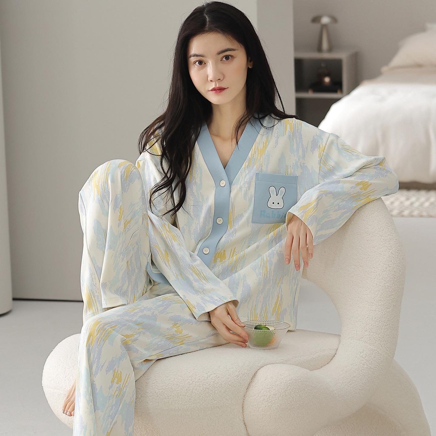 

Женский пижамный комплект из 100% хлопка с длинным рукавом, весна-осень 2025, больших размеров, повседневный и для ношения вне дома Medium