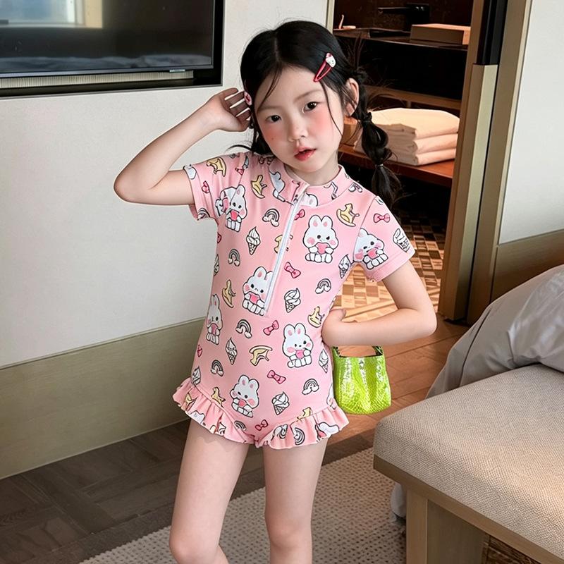 Girls' Swimwear Fresh and Fashionable Printed One-Piece Swimsuit for Little Girls—Perfect for Beach Vacations
