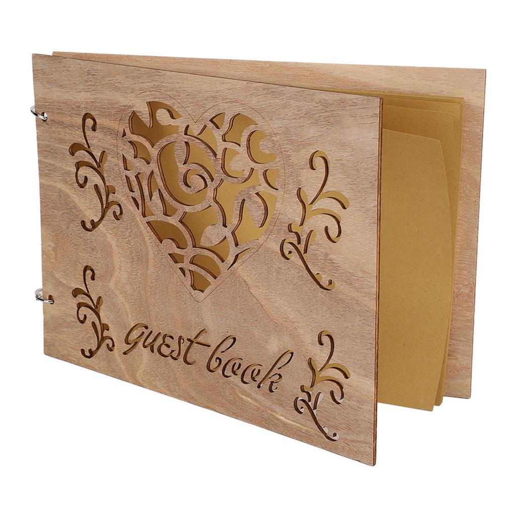Wooden Wedding Guest Book Album Message Notebook for Wedding Engagement DecorationType 3