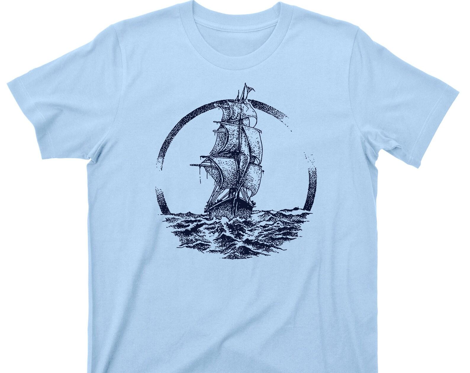 Ship Sailing The Ocean Seas T Shirt - Deep Blue Sea Graphic TShirt 2XL