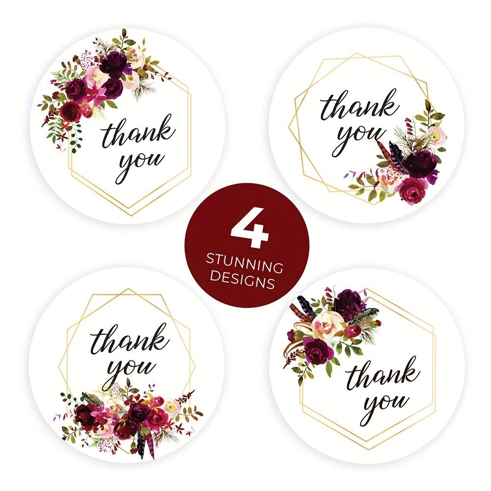 Floral Thank You Stickers, 4 Assorted Designs, Round Adhesive Labels for Scrapbooking, Packaging, and Stationery Sealing