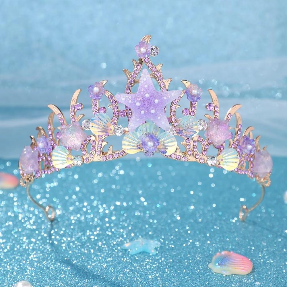 Sparkling Stars Crystal Shell Mermaid Sea Star Crown Tiara Headband Hair Accessories Handmade Bridal Crown