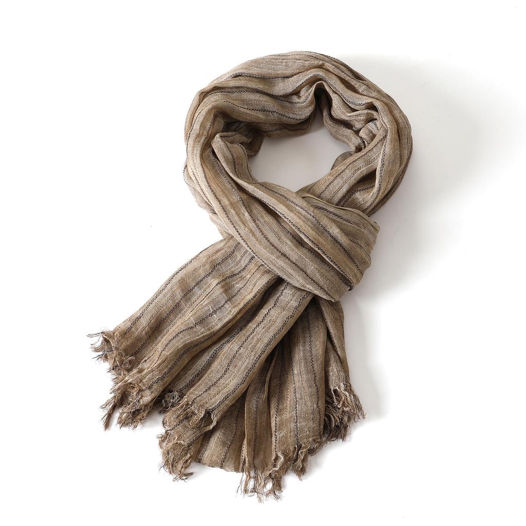 Fashion Male Cotton Linen Striped Scarf Autumn Winter Black Navy Warm Men'S Accessories Scarves Short Tassel Bufanda