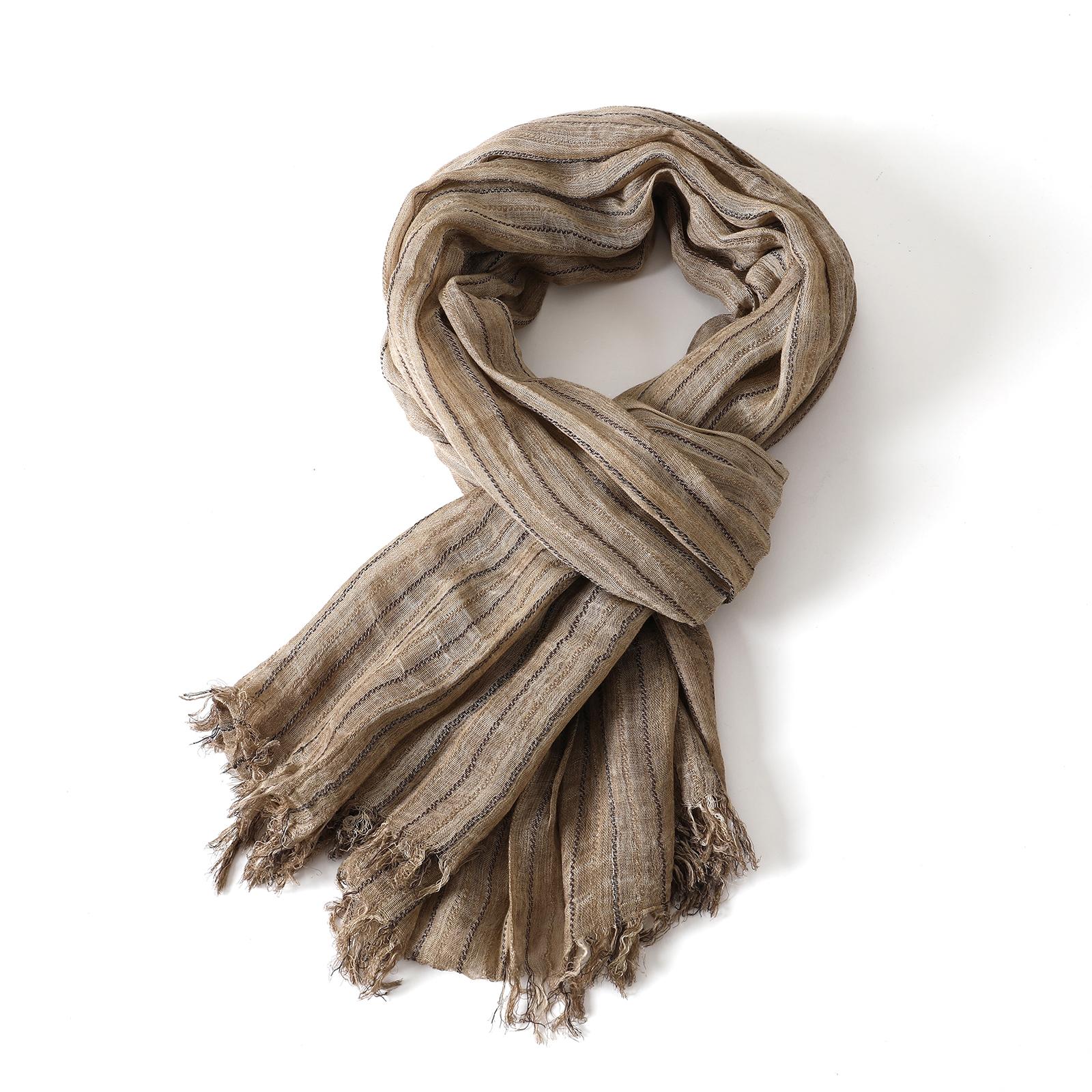 

Fashion Male Cotton Linen Striped Scarf Autumn Winter Black Navy Warm Men S Accessories Scarves Short Tassel Bufanda