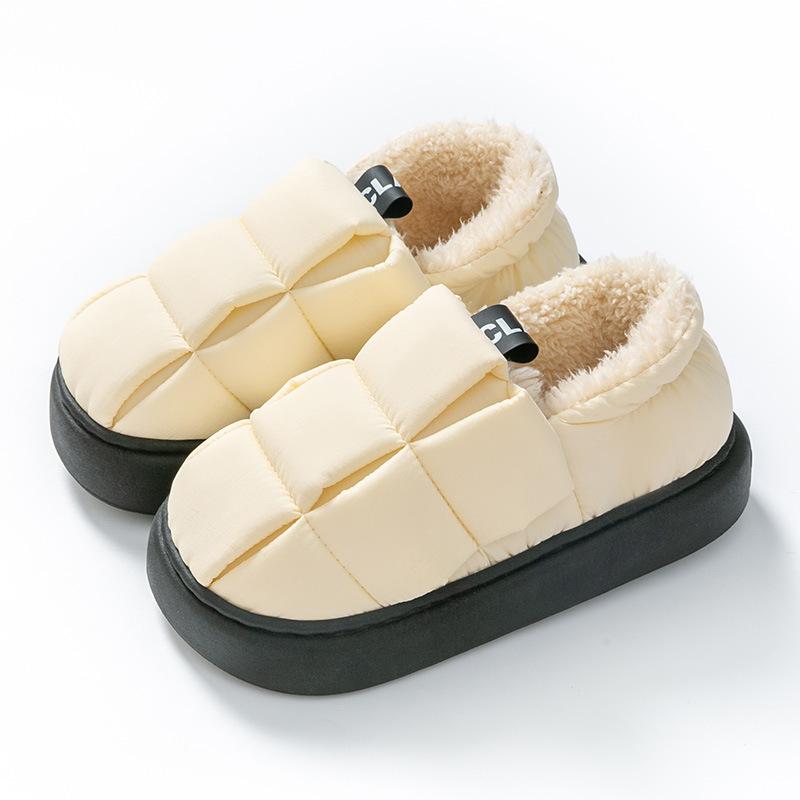 Down cotton slippers warm in winter thick-soled velvet indoor home simple cotton shoes autumn and winter shoes