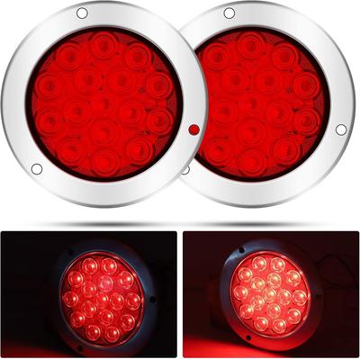 LED Trailer Tail Round Flush Mount Brake Stop Running Reverse Lights with for and IP67 Lights, 16-LED Chrome, Trucks, Trailers, RVs, Waterproof,