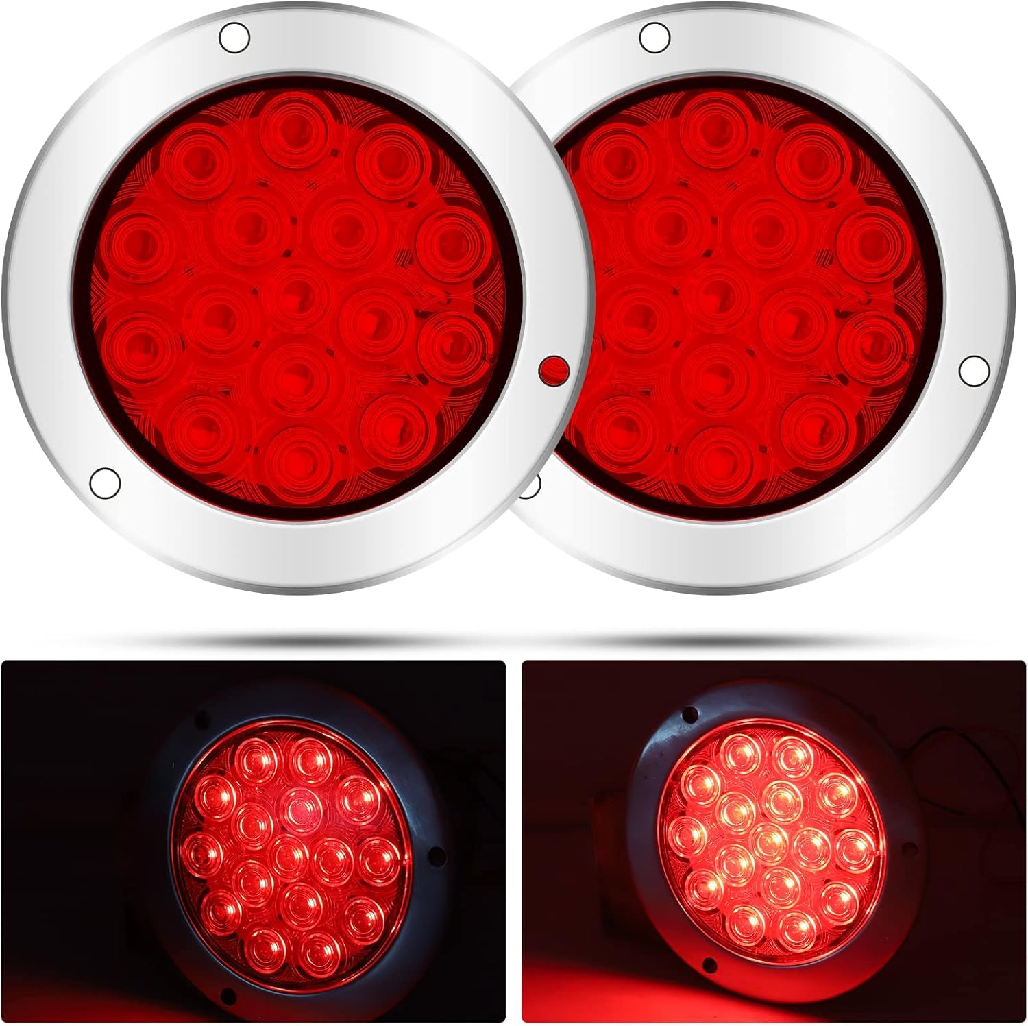 

Светодиодные задние фонари для прицепа, круглые, врезные, стоп-сигнал, габаритный огонь, фонари заднего хода, с для и IP67 фонари, 16-светодиодные, хромированные, грузовики, прицепы, дома на колесах, водонепроницаемые,