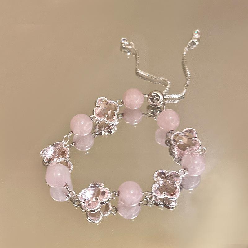 Glass Flower Beaded Pull-out Crystal Bracelet Small Fresh and Sweet Versatile Bracelet Simple Jewelry Women