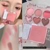 New Heart-Shaped Eyeshadow Palette with Matte Blush and Highlighter All-In-One, Korean Style, Caramel Pink Brown Earth Tones, Affordable for Women