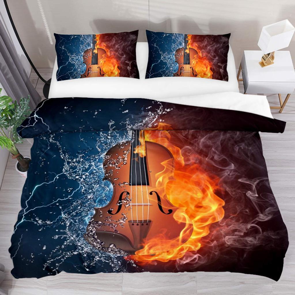 Violin King Queen Duvet Cover Flowers Roses Bedding Set Stringed Instruments Comforter Cover Fashion Music Polyester Quilt Cover