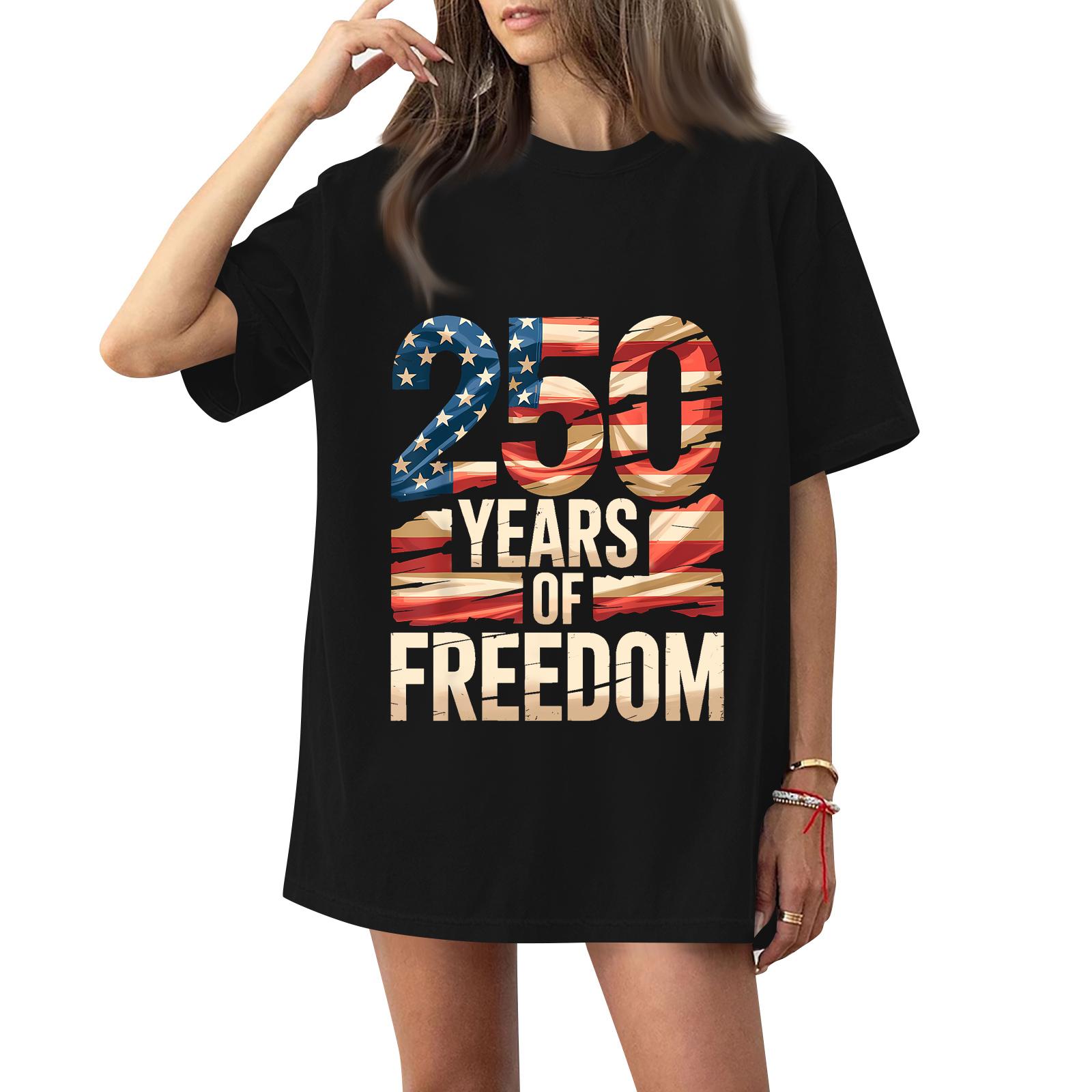Women s Fashionable Casual Short-Sleeve Neck Printed T-Shirt for the 252th Anniversary of the Founding of the United States XXL