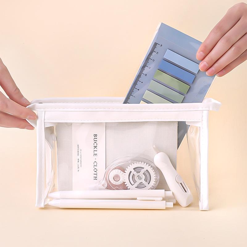 Minimalist Japanese Transparent Pencil Case for Elementary Girls - Large Capacity Stationery Box