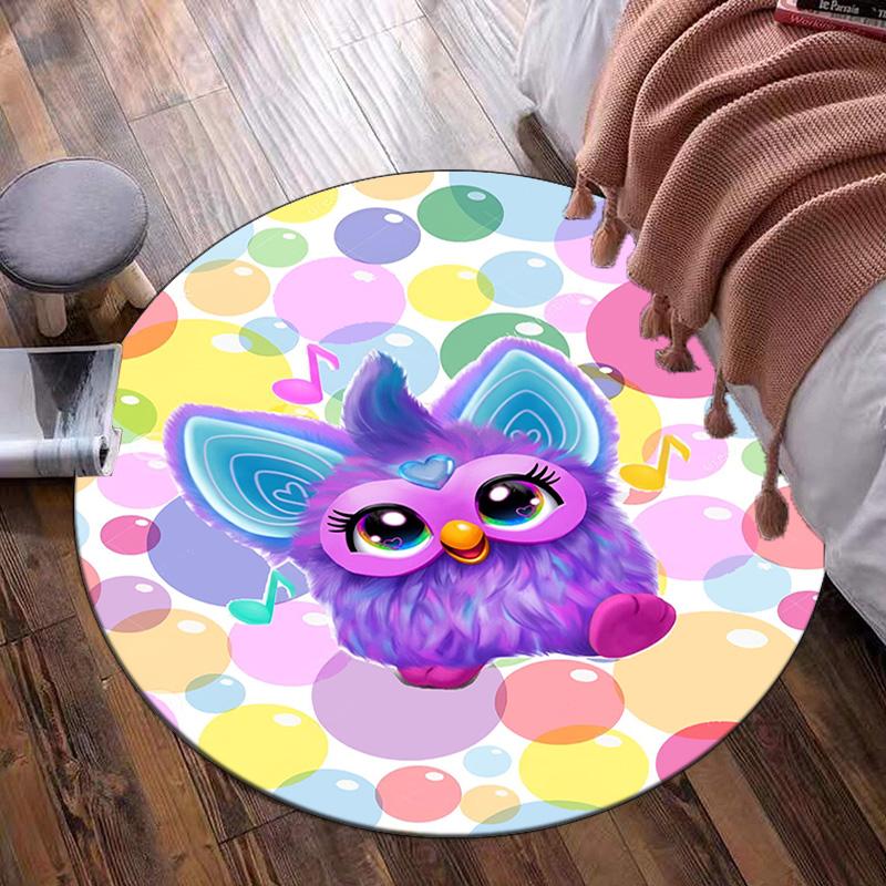 Colorful Furby In Bubbles Round Rug for Livingroom,Bedroom, Palyroom, Chair Rug, Area Rug, Circle Carpet, Fan Christmas Gift