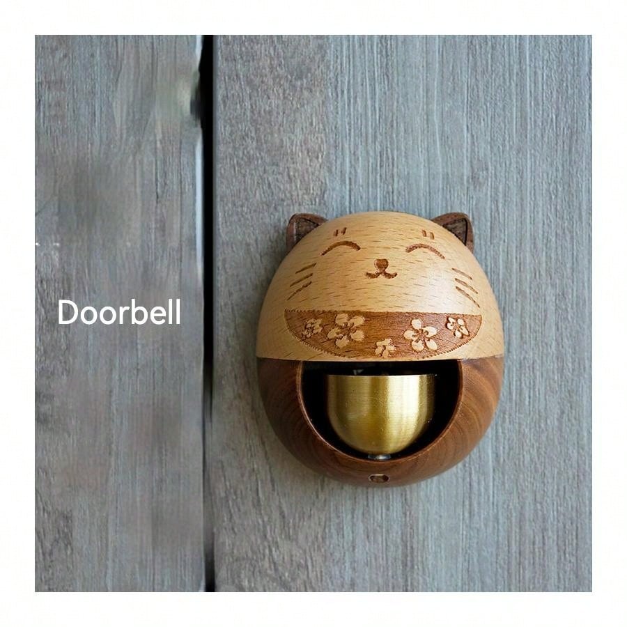 Creative Wind Chime Lucky Cat Bronze Bell Door Clock Bedroom Door Walnut Multi Functional Home Decoration Creative Moving Gift