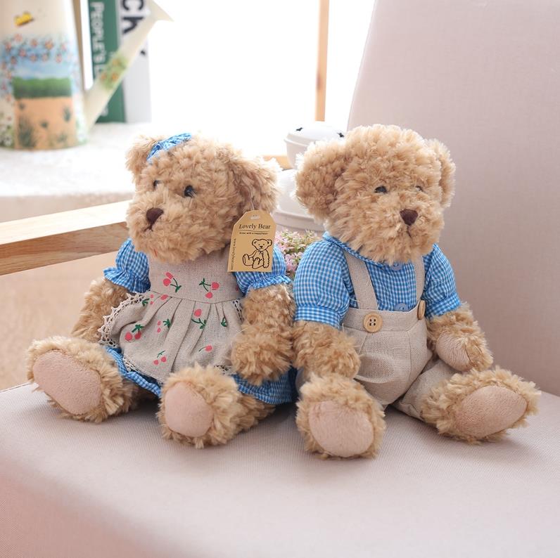 2 Pcs/lot 26cm Lovely Couple Teddy Bear With Cloth Plush Toys Dolls Stuffed Toy Kids Baby Children Girl Birthday Christmas Gift