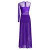Lyrisches Tanzkleid für Damen Glänzende Strasssteine Colorblock Patchwork Seitenschlitz Mesh Bühnenbekleidung