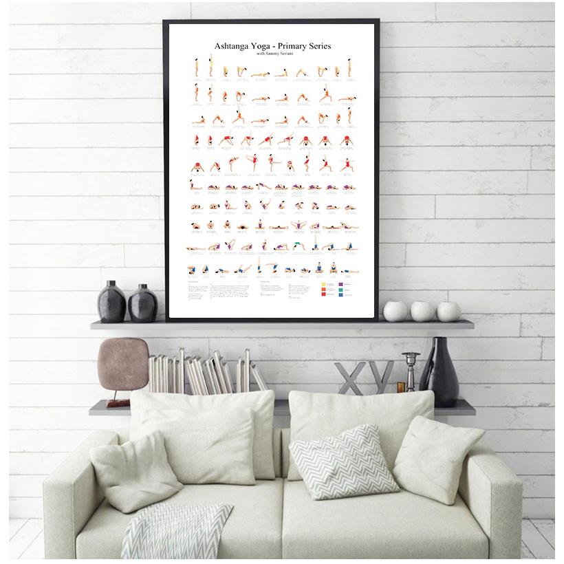 Ashtanga Primary Series Plakát Jóga Umělecké obrazy na plátně Jóga Room Nástěnná dekorace Dívky Fitness Dárky Tělocvična Obraz Dekorace Bez rámu
