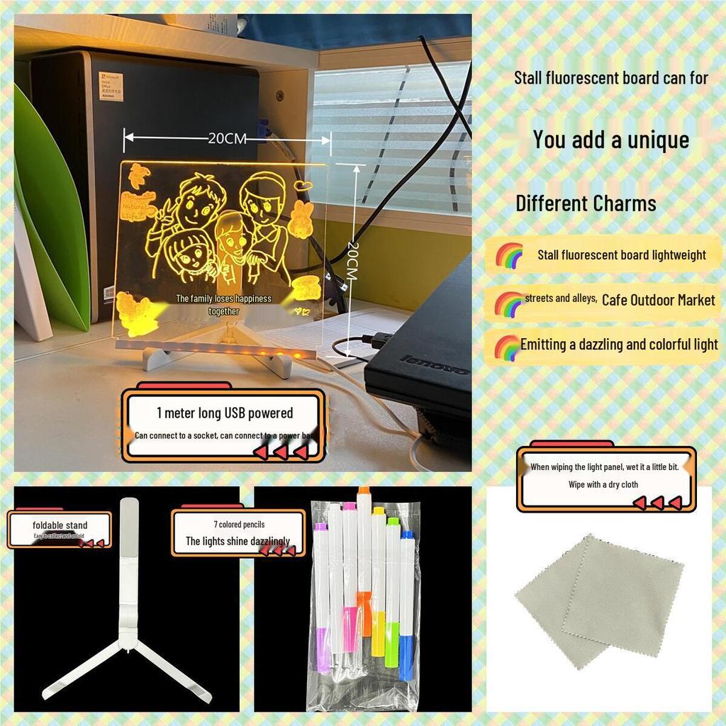 Large DIY Acrylic Luminous Drawing Board for Kids - Easy Erase, Dust-Free Educational Blackboard Set