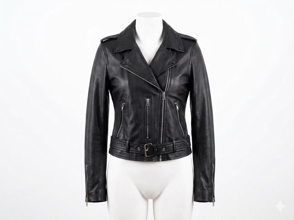 Stylish Leather Handmade Black Women Genuine Lambskin Zipper Casual Bike Jacket