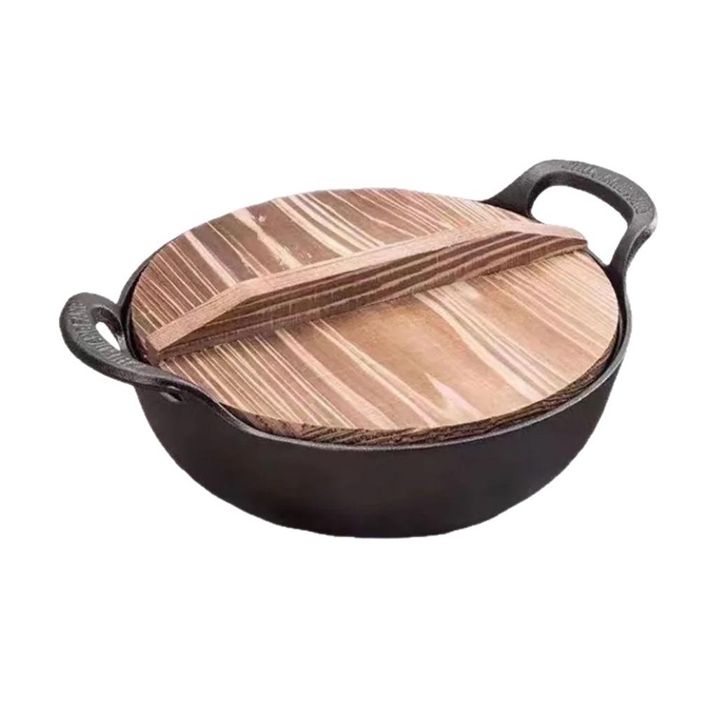 Cast Iron Pot with Lid & Dual Handle Uncoated Skillet Multi-Function Flat Bottom Stir Fry Pan for Gas Induction Cooker
