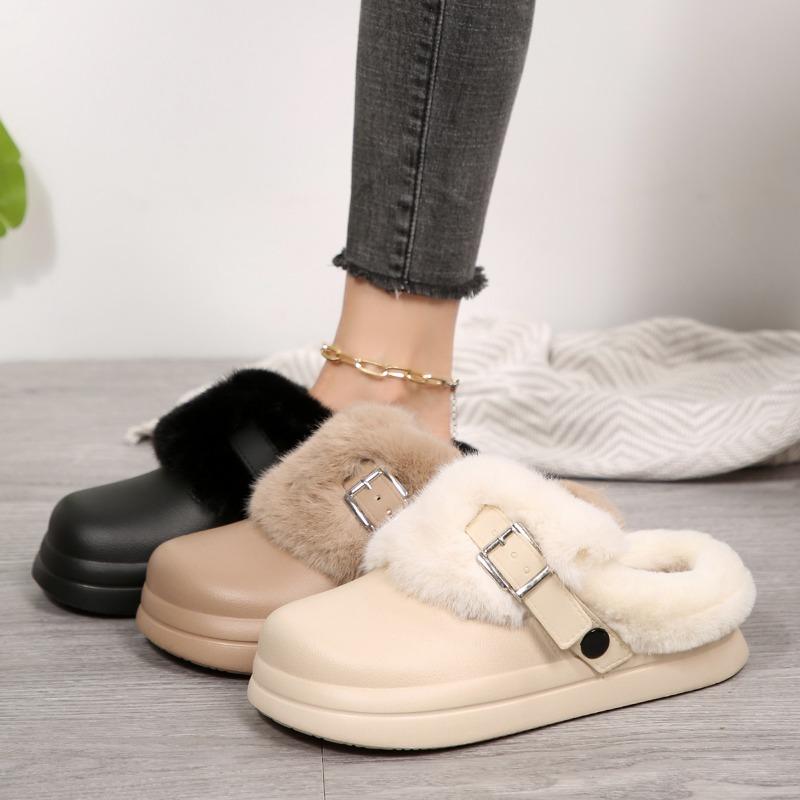 Fashion Cotton Mow Winter New Round Head Deep Mouth Metal Buckle Waterproof Platform Plush Half Mow