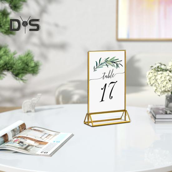Acryl-Schildhalter, doppelseitig, goldener Bilderrahmen, Tisch-Schildhalter, transparenter Displayständer für Flyer, Menüs, Hochzeitstischnummernhalter
