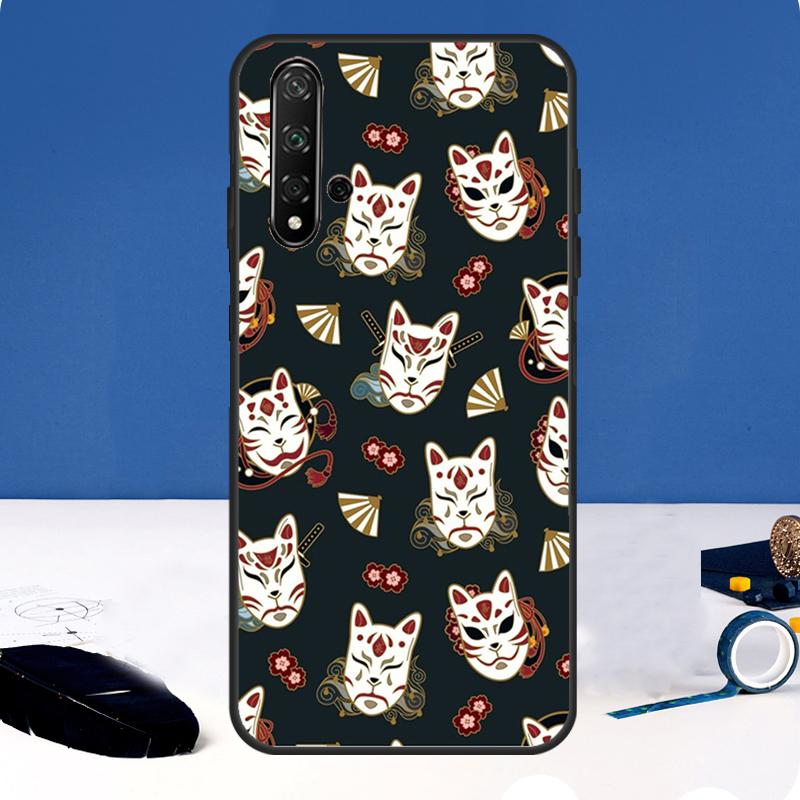 Japanese Kitsune Fox Mask Case For Huawei Nova 12i 7i 8i 11i 12s 11 9 10 SE Y60 Y61 Y70 Y72 Y73 Y90 Y91 P30 P40 Lite