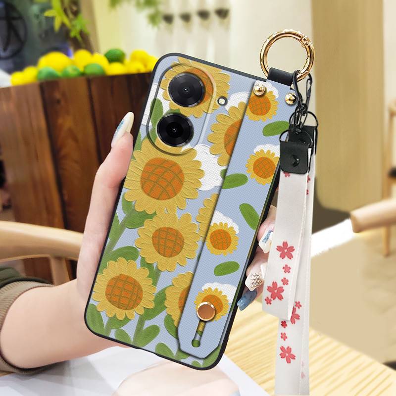 Anti-knock Flower Phone Case For Redmi A5 4G/Xiaomi Poco C71 4G Anti-dust Wrist Strap Kickstand Wristband Back Cover