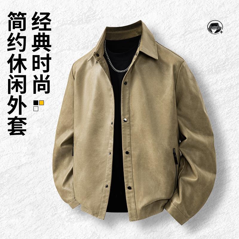Autumn and winter new clothes men's retro black classic small lapel leather shirt trendy cool jacket versatile