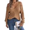 Autumn Winter Casual Solid Herringbone Shoulder Lantern Sleeve Sweater Women's Clothing